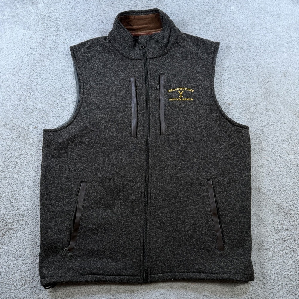 Tom Beckbe Vest Mens Medium Brown Fleece Full Zip Yellowstone Dutton Ranch
